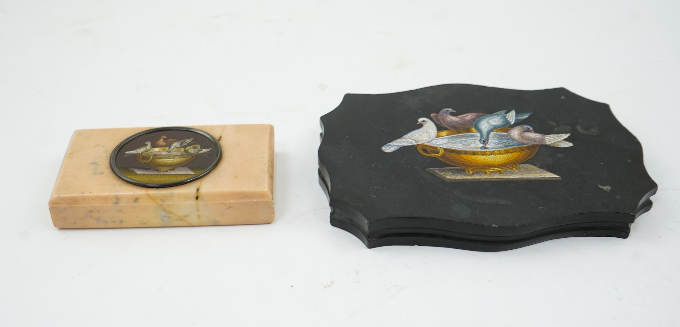 Two 19th century Italian Grand Tour micro-mosaic 'Doves of Pliny' paperweights